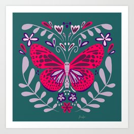 Beautiful Butterfly - Pink and Teal Art Print