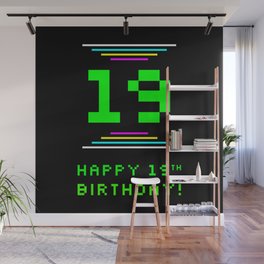 [ Thumbnail: 19th Birthday - Nerdy Geeky Pixelated 8-Bit Computing Graphics Inspired Look Wall Mural ]