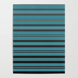 Aqua Gray and Black Horizontal Stripe Pattern - Krylon 2022 Color of the Year Satin Rolling Surf Poster