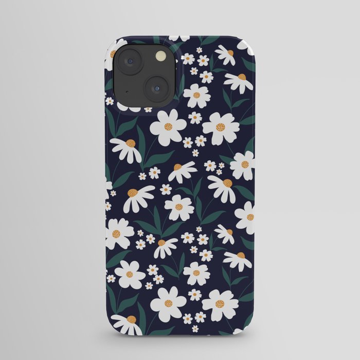 Daises - White Daisies on navy blue - iPhone Case