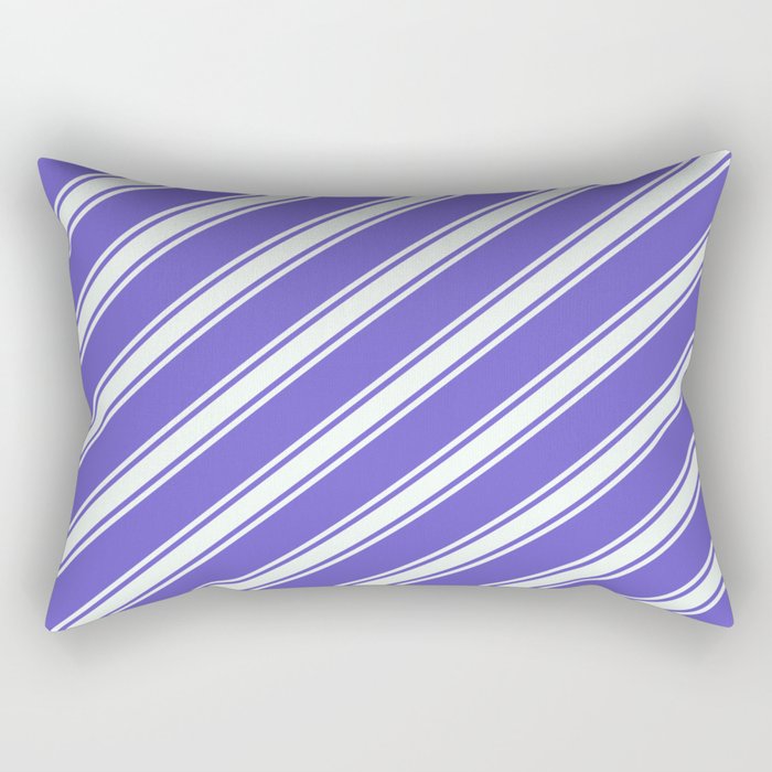Slate Blue & Mint Cream Colored Pattern of Stripes Rectangular Pillow