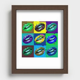 Pop Art Green Blue and Purple Lips Contemporary Design Recessed Framed Print