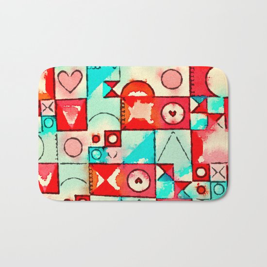Watercolor Hearts Geometry Bath Mat