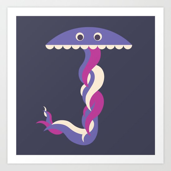 Letter J // Animal Alphabet // Jellyfish Monogram Art Print