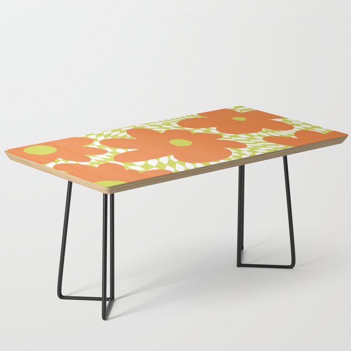 Retro Flowers on Warped Checkerboard Coffee Table