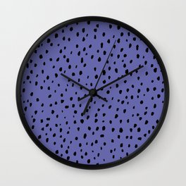 Speckle Polka Dot Dalmatian Pattern (black/very peri periwinkle) Wall Clock