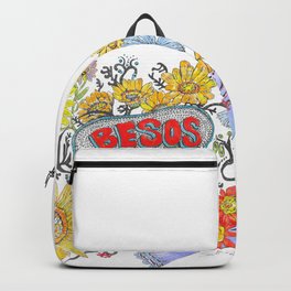 Calendula kisses Backpack | Painting, Digital, Birds, Happy, Periwinkle, Besos, Colorful, Flowers, Kisses, Watercolor 