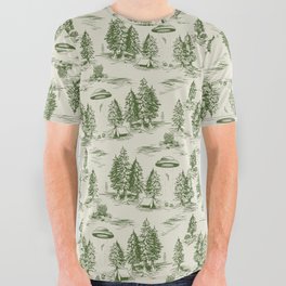 Green Alien Abduction Toile De Jouy Pattern All Over Graphic Tee