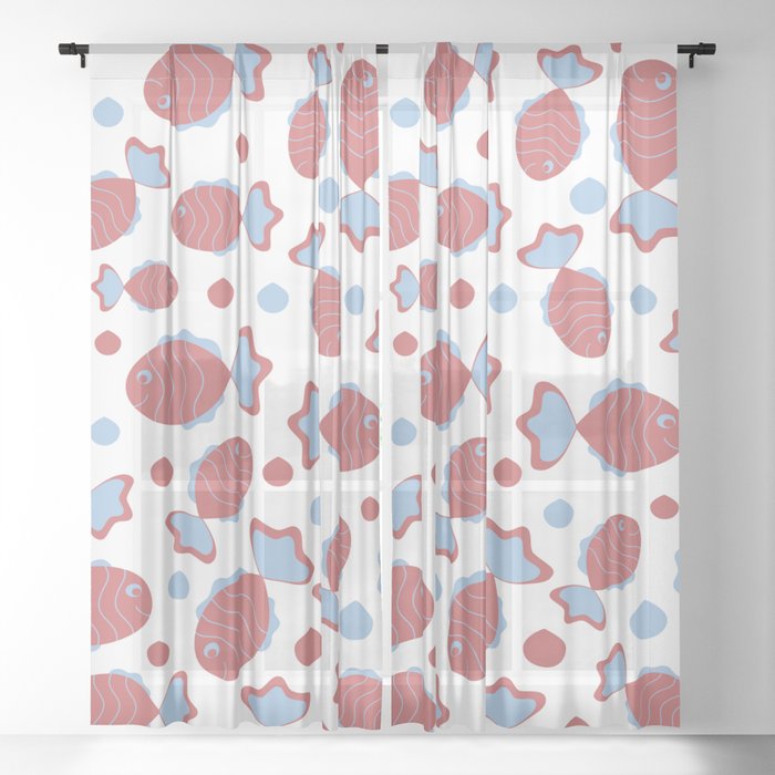 Marine pattern with fish Sheer Curtain