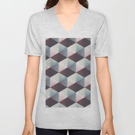 3D Hexagon Gradient V Neck T Shirt