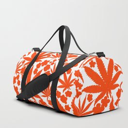 Modern Botanical Cannabis And Flowers Bold Red Duffle Bag