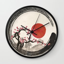 Zen Enso Circle and Sakura Tree Wall Clock