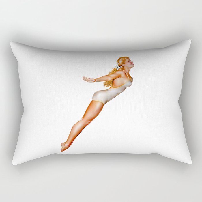 Sexy Blonde Pin Up Dip With White Swimwear Rectangular Pillow
