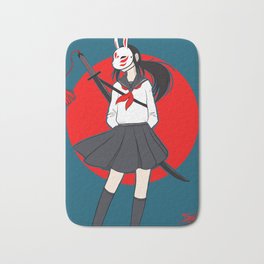Kitsune Bunny Warrior Bath Mat | Coolgirl, Japanese Uniform, Anime Style, Undergroundwarrior, Japanese Girl, Drawing, Tokyo, Digital, Japanese, Kitsune 