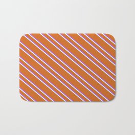[ Thumbnail: Chocolate, Orchid, and Light Cyan Colored Striped/Lined Pattern Bath Mat ]