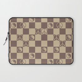 Checkered Peace Symbol & Yin Yang (Cocoa Mocha Colors) Laptop Sleeve