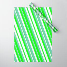 [ Thumbnail: Aquamarine, Lime & Mint Cream Colored Lines Pattern Wrapping Paper ]