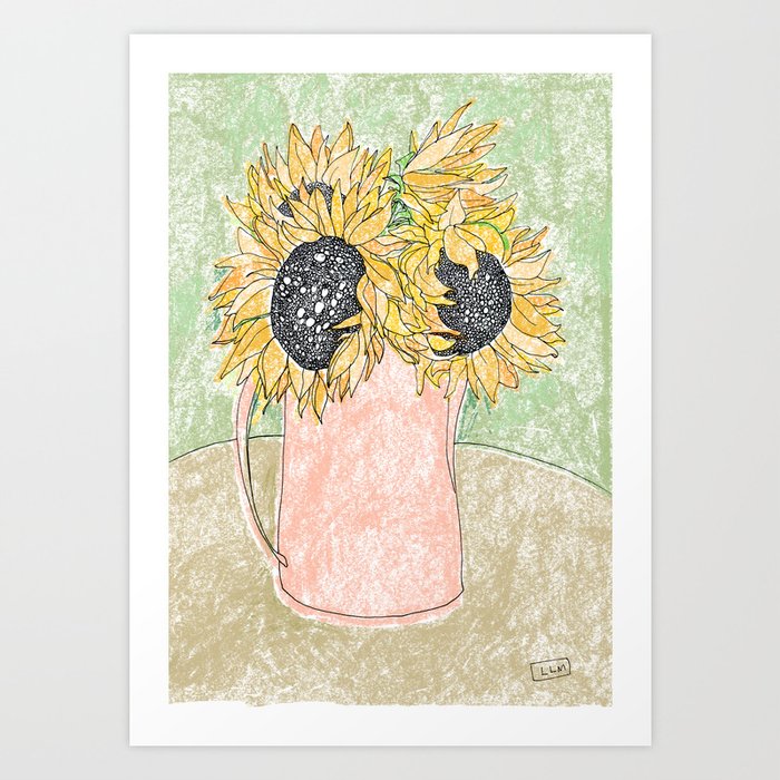 Fall Sunflower Bouquet in Pitcher Offset Art Print