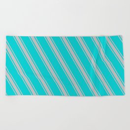[ Thumbnail: Dark Turquoise and Grey Colored Stripes/Lines Pattern Beach Towel ]