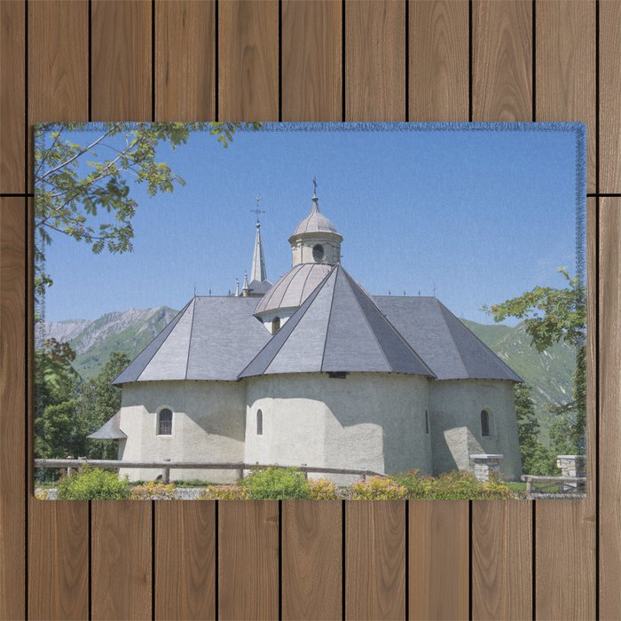 White Chapel St Martin de Bellville - church in the three valleys France - Travel photography Outdoor Rug