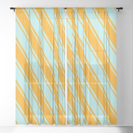 [ Thumbnail: Orange and Turquoise Colored Lines Pattern Sheer Curtain ]
