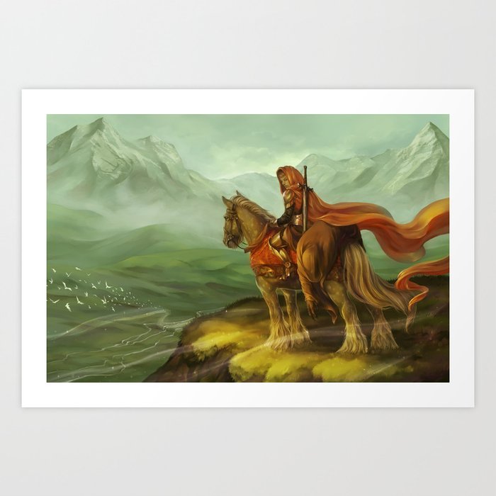 Red Riding Hood Art Print | Drawing, Digital, Red-riding-hood, Fairy-tale, Werewolf, Digital-painting, Cloth, Horse, Landscape, Mountain
