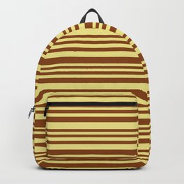[ Thumbnail: Brown and Tan Colored Stripes/Lines Pattern Backpack ]
