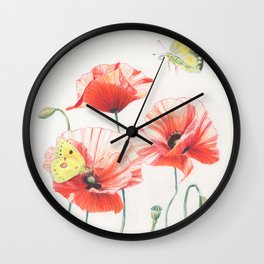 Poppies and butterflies Wall Clock