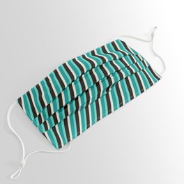 [ Thumbnail: Beige, Dark Cyan, Turquoise & Black Colored Striped Pattern Face Mask ]