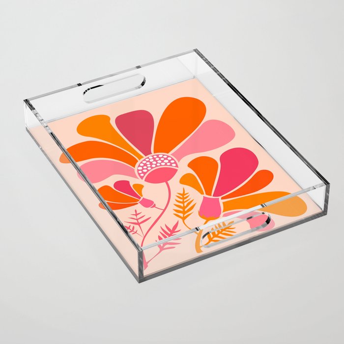 70s Disco Blooms in Pink and Orange Acrylic Tray