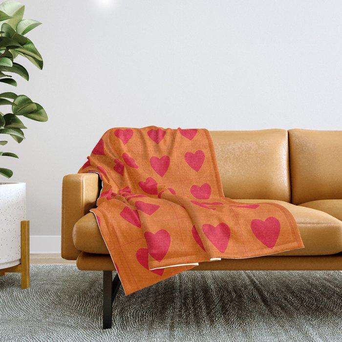 Orange red hearts pattern Throw Blanket