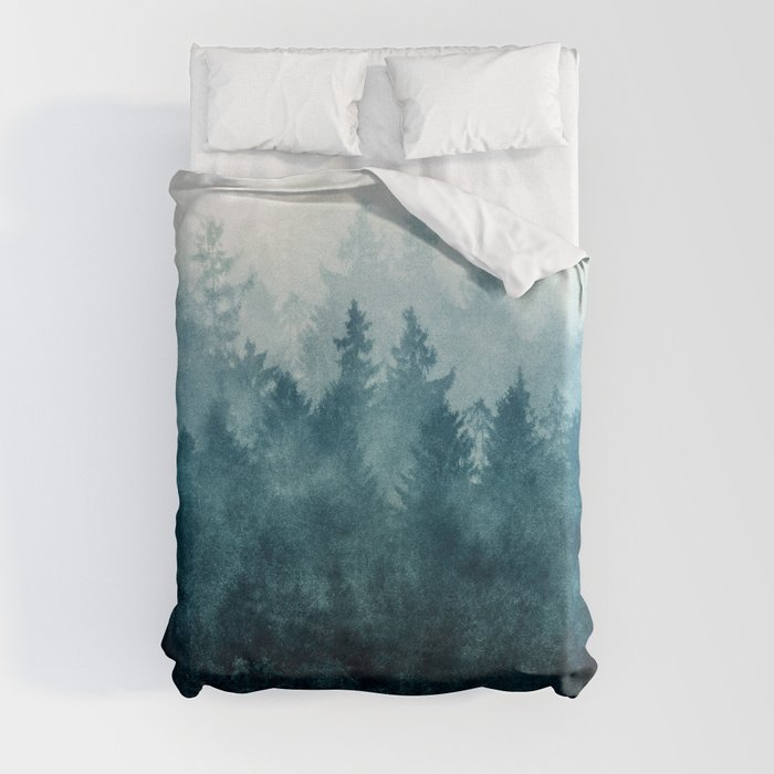 The Heart Of My Heart // So Far From Home Of A Misty Foggy Wild Forest Covered In Blue Magic Fog Duvet Cover