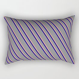 [ Thumbnail: Gray, Dark Salmon, and Dark Blue Colored Lines Pattern Rectangular Pillow ]