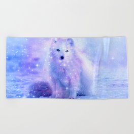 Arctic iceland fox Beach Towel