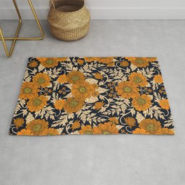 Orange Floral Pattern For Fall/Autumn Area & Throw Rug