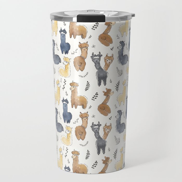 Cute Alpacas Illustration Pattern Travel Mug