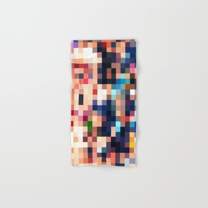 geometric pixel square pattern abstract background in brown blue red Hand & Bath Towel