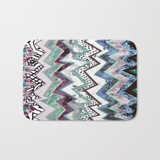 Cool Blues Zigzags Abstract Bath Mat