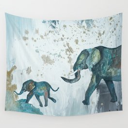 Follow me baby elephant Wall Tapestry
