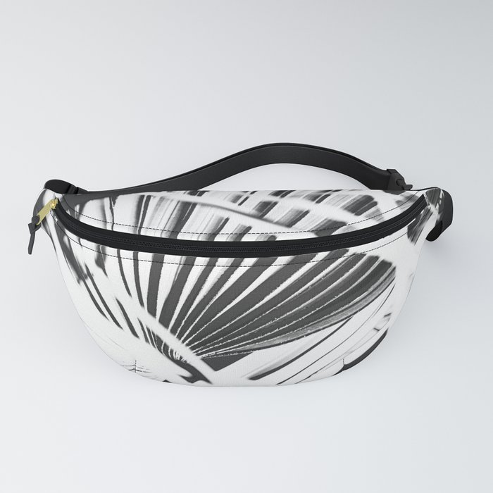 palm tree leaves - black and white plant pattern Fanny Pack