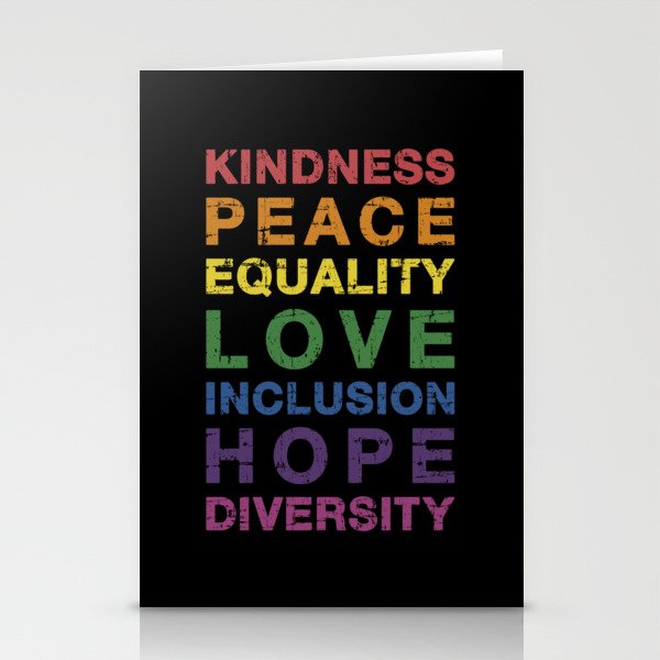 Kindness peace equality rainbow flag for pride month Stationery Cards
