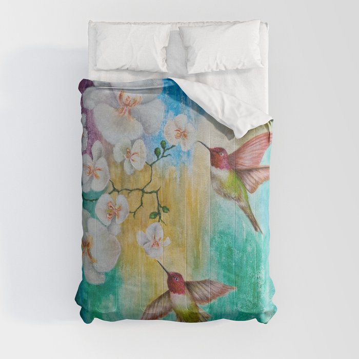 orchids and hummingbirds Comforter