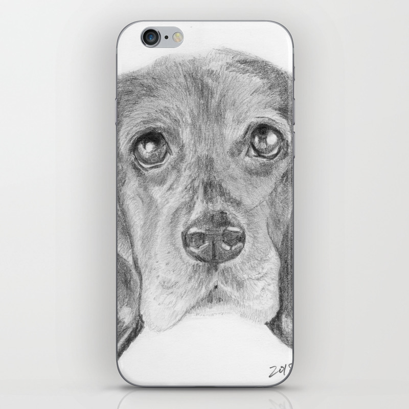 Beagle Dog Face Realistic Pencil Sketch Drawing Iphone Skin By