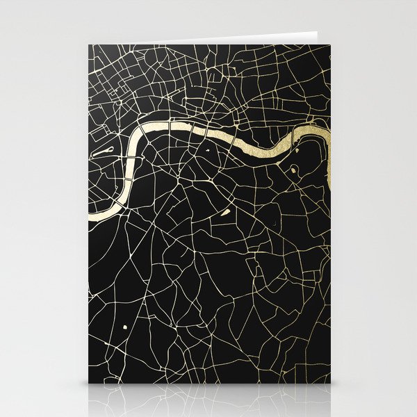London Black on Gold Street Map Stationery Cards