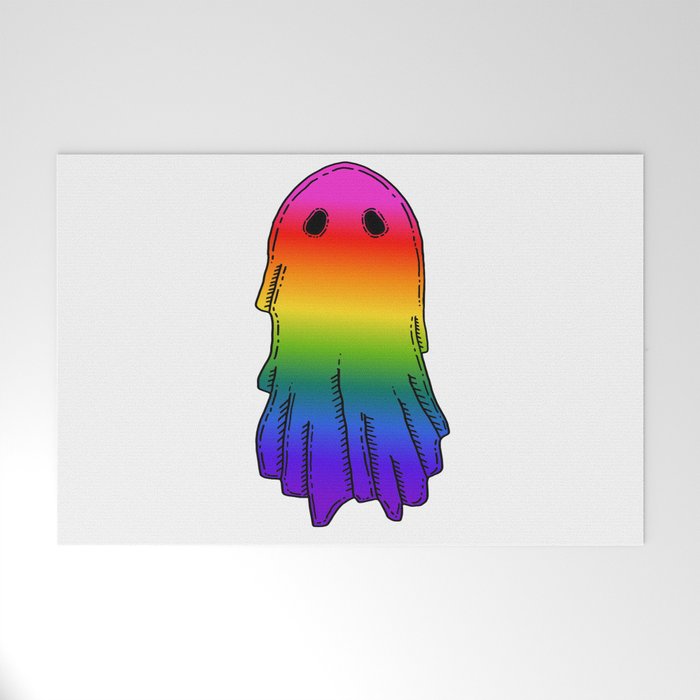 Queer Pride Doodle Ghost Welcome Mat