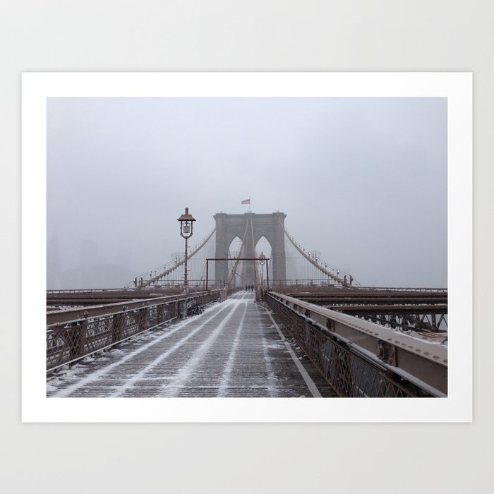 Brooklyn Bridge During a Snowstorm  Art Print
