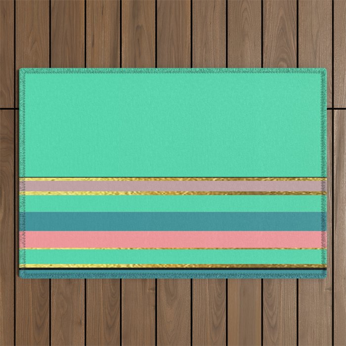 Aqua With Pink And Gold Outdoor Rug