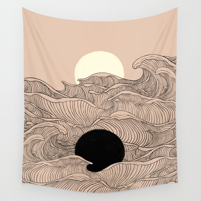 Sun and moon top tapestry with waves