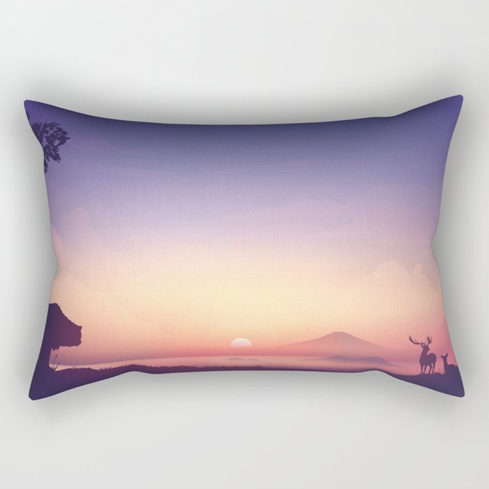 Amazing Dreamy Bear And Deer Mountain Range Romantic Sundown UHD Rectangular Pillow