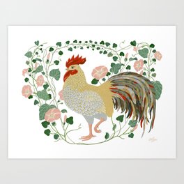 Rooster and morning glory Art Print